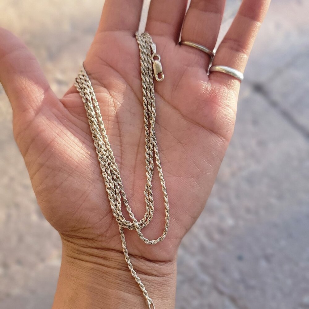 Super long solid 925 sterling silver 36 inches rope chain ITALY chain necklace